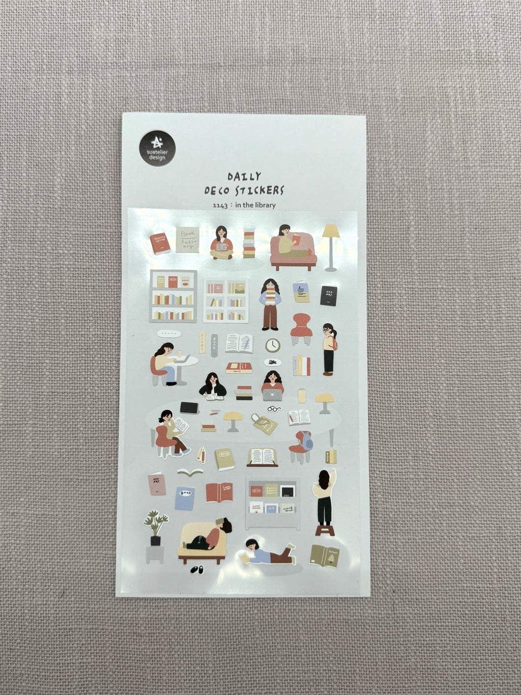 Ein Sheet Mini-Sticker aus Korea mit dem Thema "in the library". Auf einem Sheet befinden sich viele kleine Motive. 