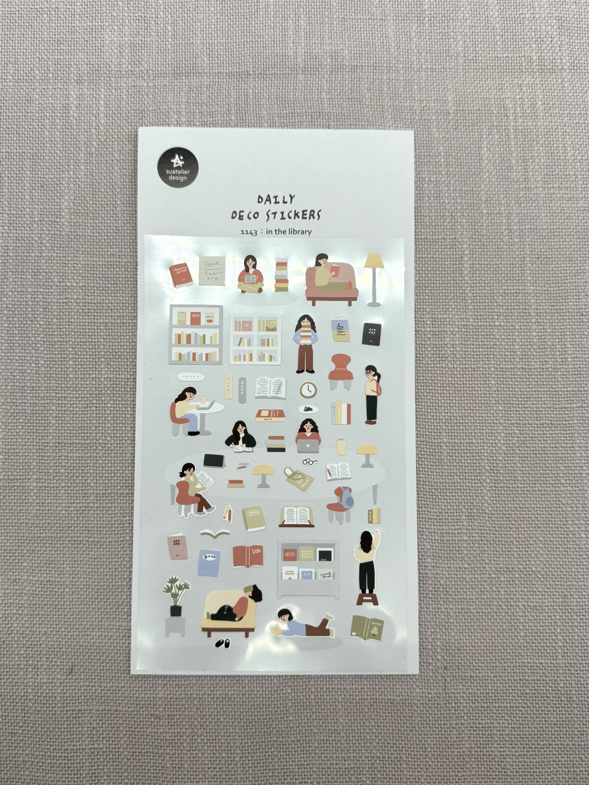 Ein Sheet Mini-Sticker aus Korea mit dem Thema "in the library". Auf einem Sheet befinden sich viele kleine Motive. 