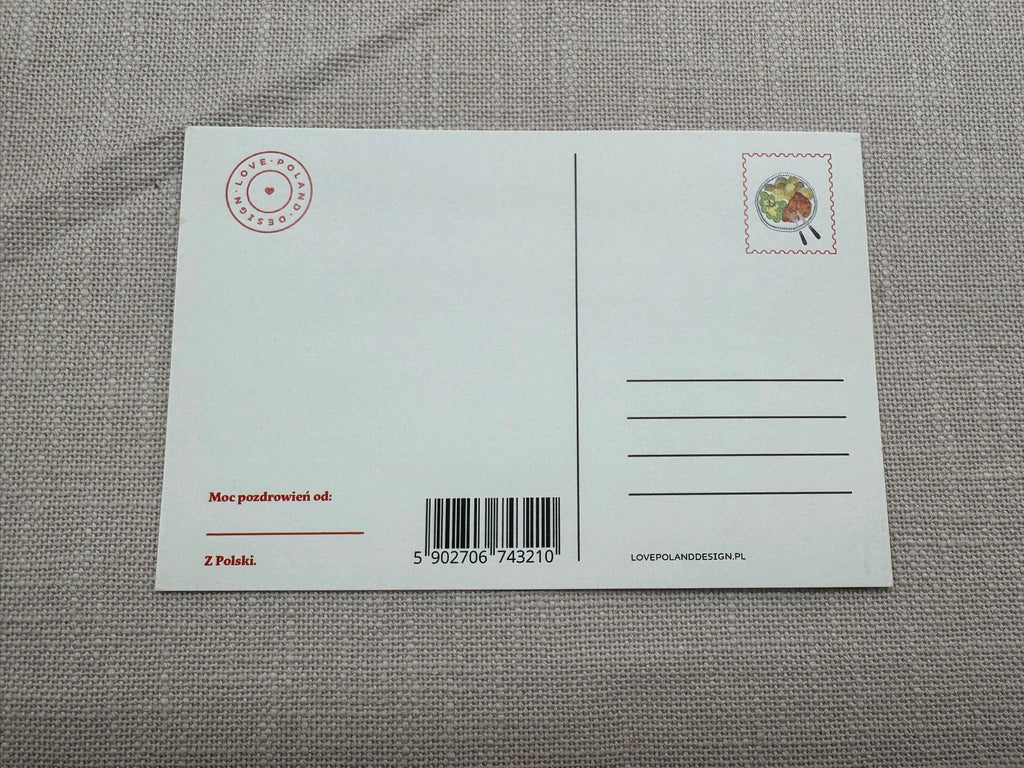 I love Poland Design Postkarte: gezeigt wird die Rückseite mit Linien für Addresse, Briefmarke und Unterschrift