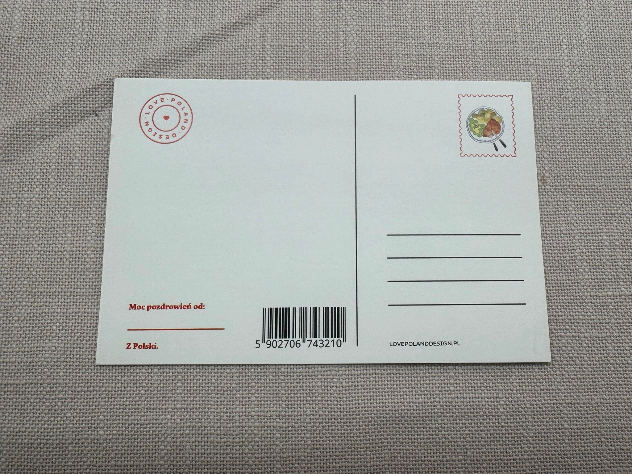 I love Poland Design Postkarte: gezeigt wird die Rückseite mit Linien für Addresse, Briefmarke und Unterschrift