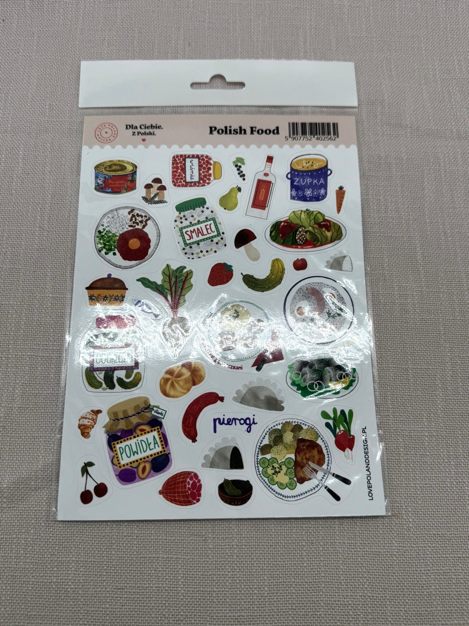 Sticker Set Polish Food mit diversen Motiven wie Marmeladeglas, Wurst, Konservedosen, rote Beete, Kuchen Etc. 